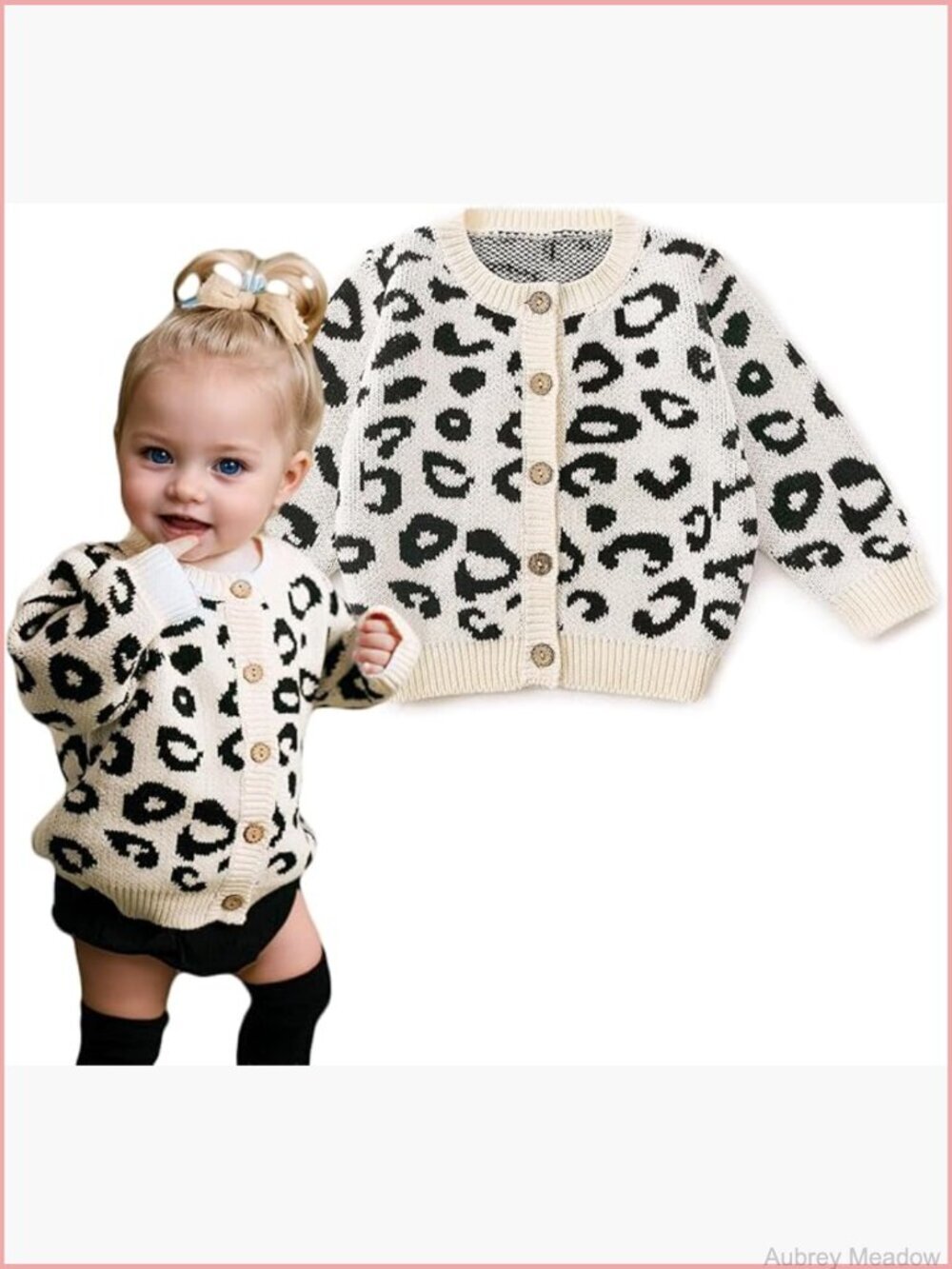 Baby Girl Leopard Heart Knit Cardigan Long Sleeve Button Closure